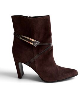 Chantal Brown Suede Leather Boots Size 10 Made In Italy 4” Heel Pointed Toe